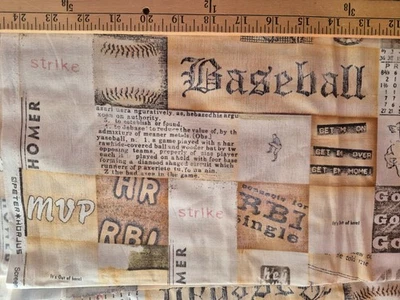 BASEBALL VINTAGE  PATCH  PRINTS   100% COTTON FABRIC  2 YARDS 26"    2.7 YARDS - Image 1 of 2