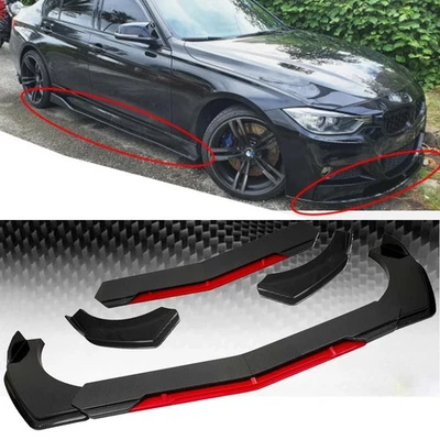 For BMW 320i 328i Front Bumper Lip Spoiler Splitter Body Kit+Carbon Fiber Red Foto 1 de 4