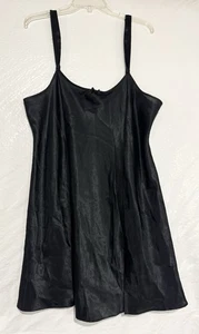Vtg Morgan Taylor Intimates Slip Dress/Babydoll Shiny Liquid Satin Black Bow XL - Picture 1 of 13