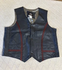 Vintage 1990s F.G. Fermin Collection Navy Red Braided Leather Vest USA Made Size 42 - Bild 1 von 14