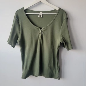 Pact Mujer Acanalado Manga Corta Henley Cuello Redondo Camiseta Talla XL Verde Oliva - Imagen 1 de 7