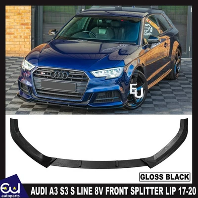 KIT DE CARROCERÍA NEGRO BRILLANTE LABIO ALERÓN DIVISOR DELANTERO PARA AUDI A3 S3 S LINE 8V 2017-20 Foto 1 de 4