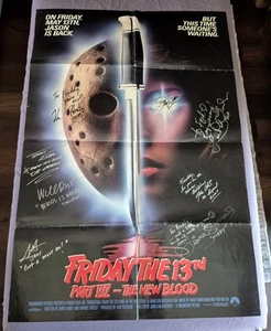 Freitag der 13. VII 40x27 Original Filmplakat Cast (8) signed handsigniert JSA - Bild 1 von 7