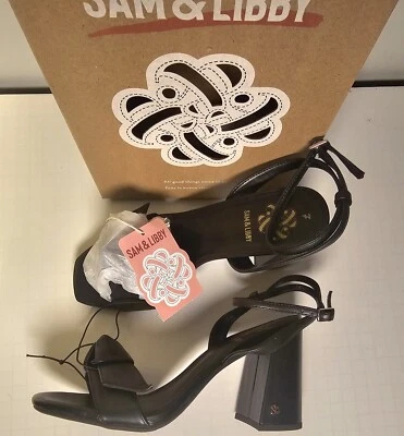 🔥NIB🔥 Sam & Libby Women's Sz 7 Jordan Black Sandal Block High Heel Square Toe  - Image 1 of 3
