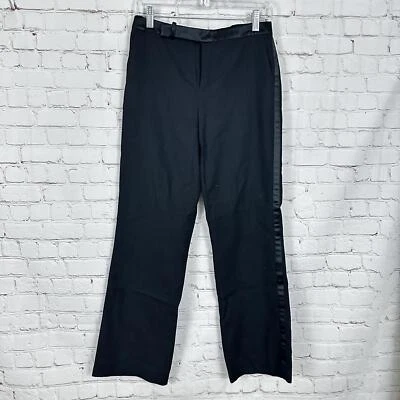 Vintage 90's Ralph Lauren Wool Trousers Black Women's 6 Y2K Fashion Satin Trim - Image 1 of 4