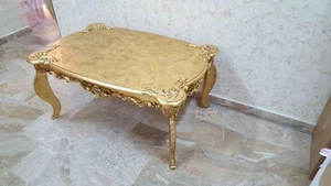 TAVOLINO RETTANGOLARE IN LEGNO DECORO FOGLIA ORO SALOTTO SOGGIORNO ARREDO CASA - Imagen 1 de 1