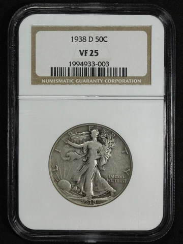 1938 D Walking Liberty Silver Half Dollar NGC VF 25 Cover