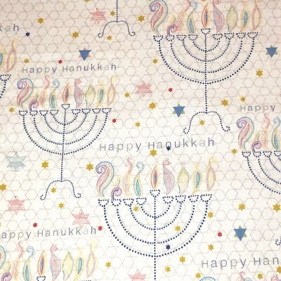 Jewish Happy Hanukkah 100% tela de algodón por yarda 36 x 44 Menorahs en BLANCO Foto 1 de 4