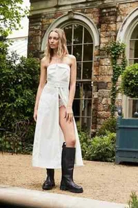 Free People Redone Shirt Dress Buttondown Sleeveless Smocked White Strapless M - Picture 1 of 5