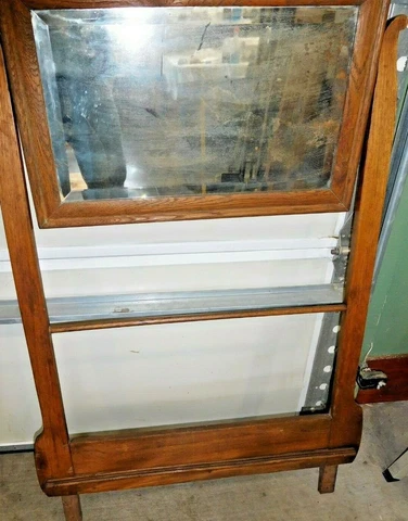 Antique ~  Salvage ~ Swivel Oak Mirror and Holder for Hotel Wash Stand     #2773 Cover