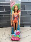 Barbie Water Play Beach Summer Doll Cff14 Peach Floral Swimsuit 2014 Mattel Nrfb