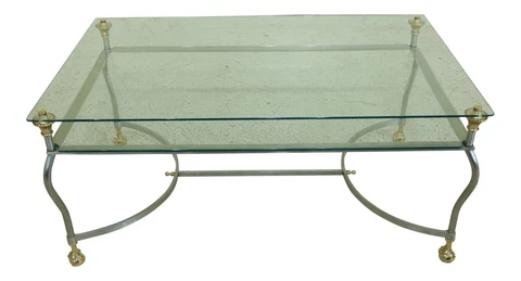 F31908EC: High Quality Steel & Brass Glass Top Modern Regency Coffee Table Cover