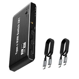 2x1 8K 4K USB C KVM Switch 3.5mm 100W PD Charge Type C KVM Switch Accessories - Afbeelding 1 van 13