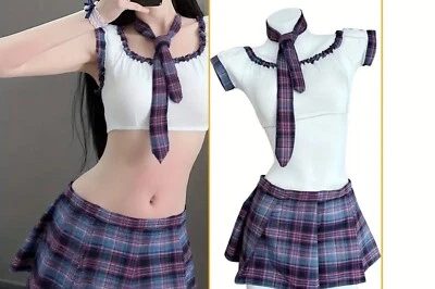 Schoolgirl 4 Piece Costume*Skirt*Crop Top*Tie*Panty*Sissy*Cosplay*Femboy*S/M - Image 1 of 4