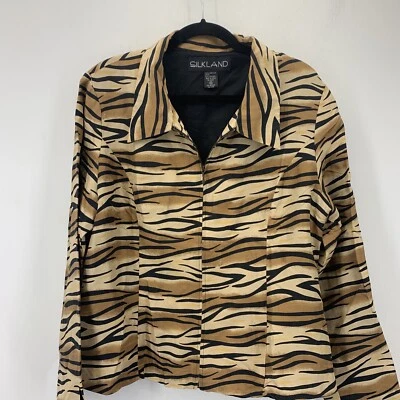 Silkland 16 Jacket Silk Animal Print Full Zip Acetate Lining Vintage Artsy - Image 1 of 4