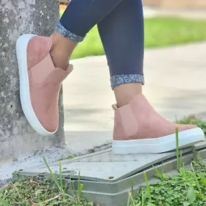Women's Chelsea Shoes Slip On Canvas High Top Sneakers - Picture 1 of 5