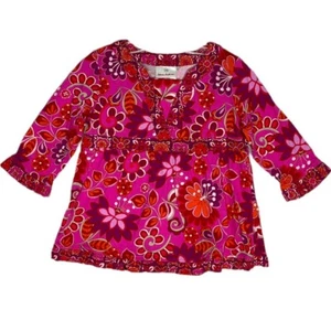 Hanna Andersson Shirt Girl 4 100 Pink Retro Floral Babydoll Ruffle Boho Bohemian - Picture 1 of 7