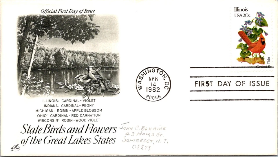 FDC 1982 SC #2002b Artcraft, Cardinal & Violet - DC Cancel - Single - J5321 - Image 1 of 2