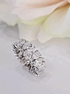 Pear Cut Lab Created Diamond 14K White Gold Teardrop Eternity Stackable Ring - Picture 1 of 6