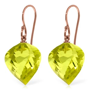 21.5 CTW 14K Solid Rose Gold Fish Hook Earrings Natural Lemon Quartz - Picture 1 of 3