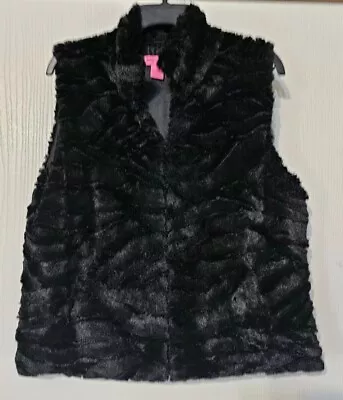 Betsey Johnson Black Faux Fur Vest Women’s Size Large  - Image 1 of 4