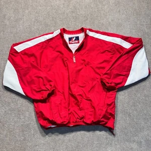 Majestic Men's Baseball Coach Jacket Red Long Sleeved Medium Lightweight 1/4 Zip - Picture 1 of 11