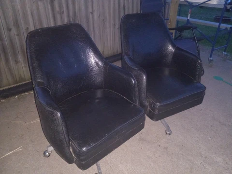 PAIR of Vintage Mid Century Upholstered Rolling Lounge  Chairs Cover