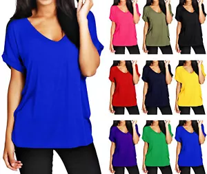 NEU DAMEN BAGGY OBERTEIL DAMEN TURN UP KURZARM LOCKERE PASSFORM OBERTEIL T-SHIRT GRÖSSE 8-26 - Bild 1 von 20
