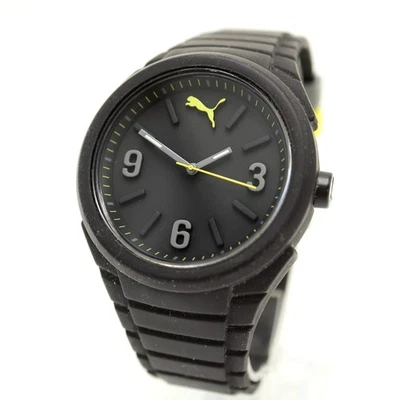 Puma Mens Yellow Black Silicone 46mm Sport Watch 50M Water Resist w New Battery - image 1 of 4