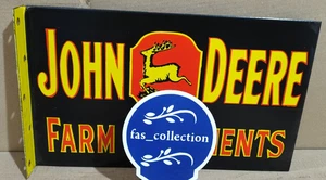 John Deere Farm Implements Porcelain Enamel Sign  18 x 10 Inches 2 Sided - Picture 1 of 9
