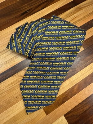 "Corbata para el cuello Viagra Pfizer azul dorado 3 5/8"" artículo promocional mordaza regalo corbata para hombre" Foto 1 de 4