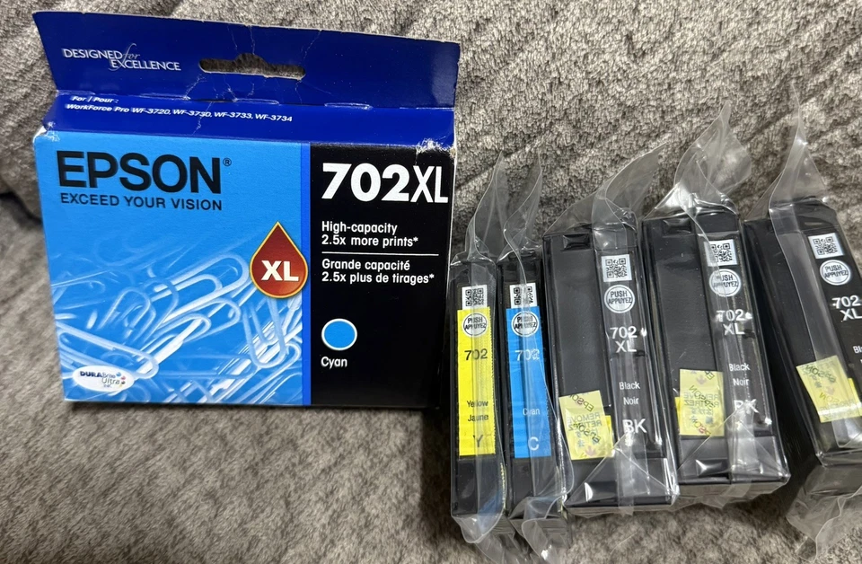 Epson 702XL Tinta Sellada Genuina WF3720 Negro Cian Amarillo Foto 1 de 1