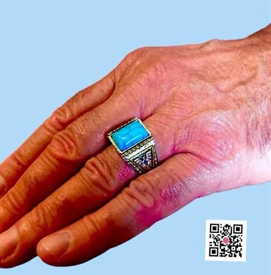 男式戒指尺寸 13 蓝色绿松石双色凤凰雷鸟时尚*珠宝首饰 — 第 1/4 张图片