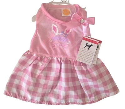 Simply Dog"Cutest Bunny" Pink & White Skirt,Satin Gem Bow Puppy/Dog Dress,Medium - Image 1 of 4
