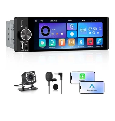 Autoradio 1 DIN con Schermo Wireless CarPlay & Android Auto Bluetooth FM AM RDS  - Immagine 1 di 4