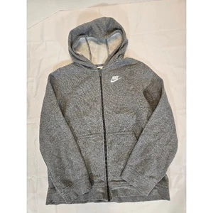 Nike Full Zip Hoodie Sweatshirt Gray Embroidered Logo Activewear Kids L - Picture 1 of 6