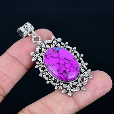 Colgante Hecho a Mano Cobre Rosa Turquesa Chapado en Plata 925 de 2.29" Foto 1 de 3