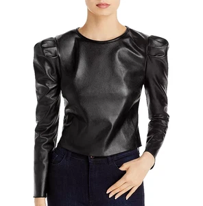 NWT BLOOMINGDALE'S AQUA Puff Sleeve Faux Leather Top size M - Picture 1 of 4