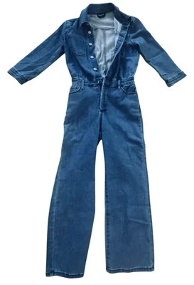 Mono de mezclilla Bebe Jean manga larga cremallera azul sexy utilitario para club con botones Foto 1 de 4