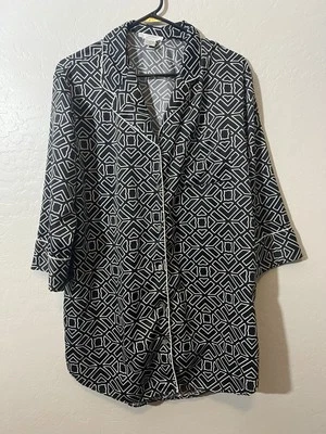 Natori Private Luxuries Pequeño Satén Dormir Vestido Camisón Camisa Negro Geométrico Foto 1 de 4