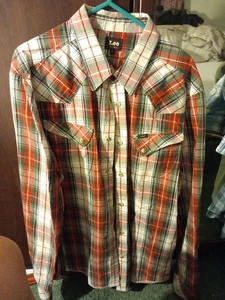 Lee Tartan Red Shirt Mens Large Long Sleeve Press Stud - Picture 1 of 3