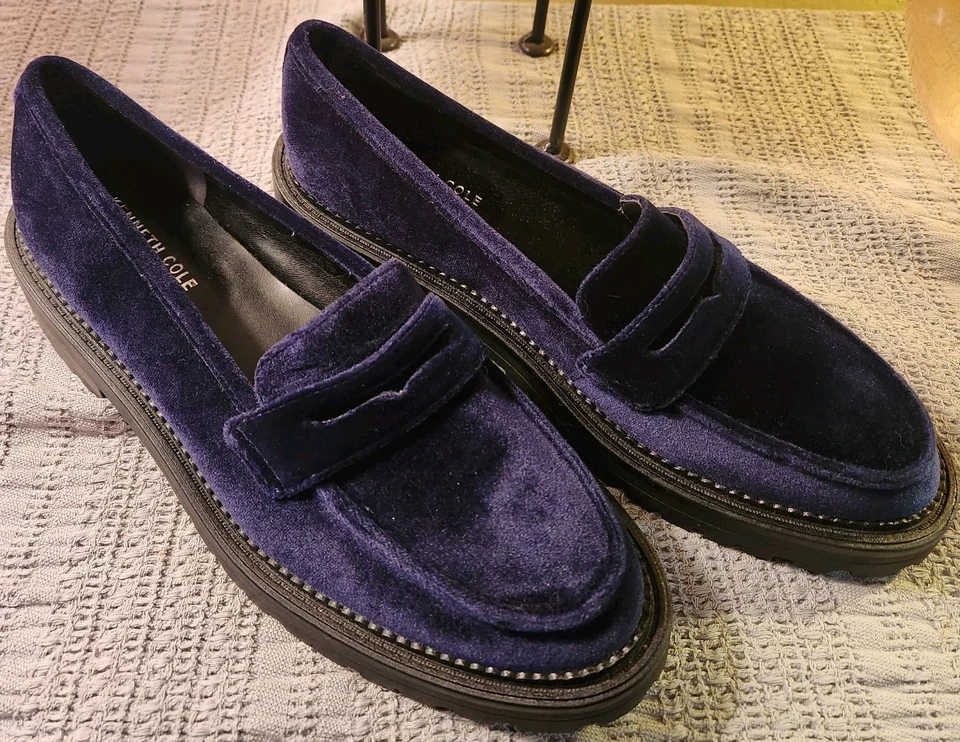 Женские бархатные синие мокасины Kenneth Cole размер 9,5 подошвы Fatima Lug - Изображение 1 из 4
