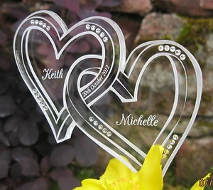 große personalisierte gravierte Hochzeitstorte Aufleger mit Kristallen Monogramm - Bild 1 von 1