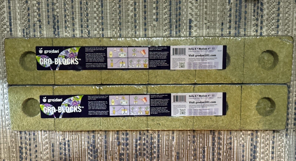 (2 PACK) Grodan Rockwool 4 pulgadas x 4 pulgadas x 3 pulgadas {2 tiras de 6} Foto 1 de 1