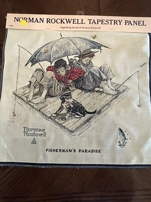 Panel de tapiz Norman Rockwell Fisherman's Paradise nuevo edredón coser almohada artesanal. Foto 1 de 4