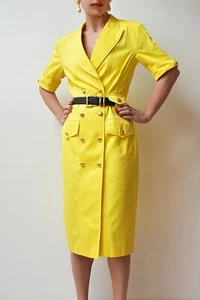 Vintage 1990's ESCADA Yellow Double-Breasted Gold-Button Blazer Dress Sz 40/L - Picture 1 of 13
