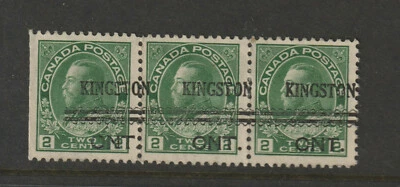 CANADA 2-107 PRECANCEL Kingston Type 2 strip of three hinged - Image 1 of 2