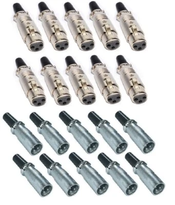 20 PZ. CONNETTORI ADATTATORI CANNON XLR 3 PIN 10 MASCHI 10 FEMMINE cavi audio dj