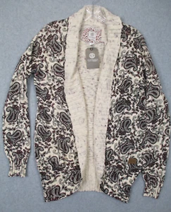 Womens Cardigan Medium Open Front Shawl Collar Cotton Paisley Maroon Red Boho - Picture 1 of 12