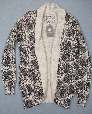 Womens Cardigan Medium Open Front Shawl Collar Cotton Paisley Maroon Red Boho - Image 1 of 4